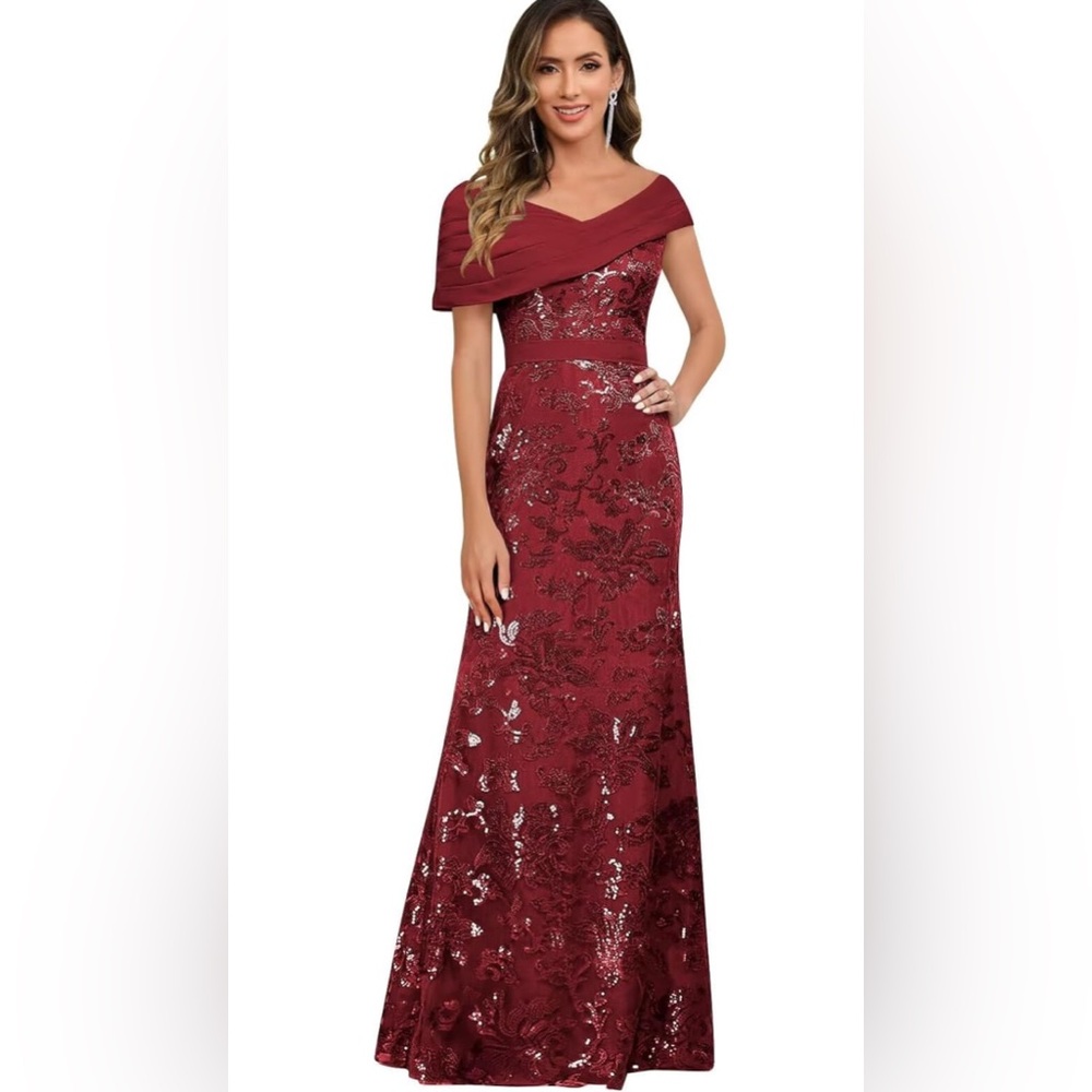 Wear Your Love Women's Burgundy Sequin Mermaid Mother Bride Dress Chiffon Sz 16